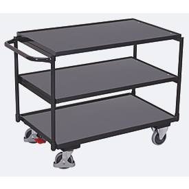 Leichter Tischwagen, Stahl/MDF-Platte, Anthrazitgrau/Dunkelgrau, 3 Etagen, L 835 x B 505 mm, TPE-Rollen mit EasySTOP, bis 250 kg