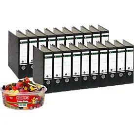 LEITZ® Ordner 1080 + 1kg HARIBO Color-Rado, DIN A4, Rückenbreite 80 mm, 20 Stück, schwarz