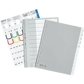 Leitz Blanko Register DIN A4 Überbreite Grau Mehrfarbig, Weiß 12-teilig PP (Polypropylen) 11 Löcher 1274