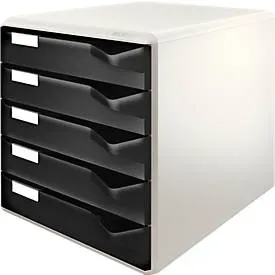 LEITZ® Schubladenbox, 5 Schübe, DIN A4, Polystyrol, lichtgrau/schwarz