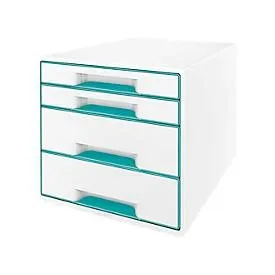LEITZ® Schubladenbox WOW CUBE 5213, 4 Schübe, DIN A4, Polystyrol, eisblau