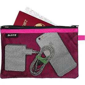 Leitz WOW Traveller Zip-Beutel, durchsichtiges Netzfach & blickdichtes Fach, Grösse L, pink