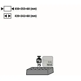 Lochblecheinsatz Standard für asecos Sicherheitsschränke der UB90 Serie, Stahlblech, lichtgrau, B 442 x T 345 x H 70 mm, bis 75 kg