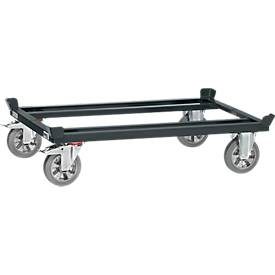 fetra® Fahrgestell mit Fangecken, TK 1.000 kg, für Paletten 1.200 x 800 mm, Polyamid-Bereifung, anthrazitgrau