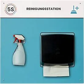Paperflow Shadowboard ?Feuchtreinigungs-Station?, Wandmontage, für 1 Reinigungsflasche/1 Papierhandtuch-Spender, erweiterbar, B 750 x H 750 mm, blau