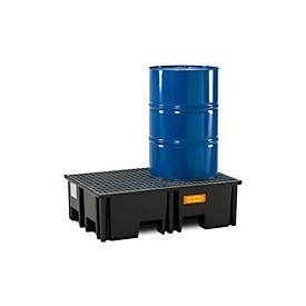 PE-Palettenauffangwanne CEMO 220/2 für 1 Europalette, L 1230 x B 830 x H 360 mm, 220 l, für 2 x 200 l Fässer, Stahl-Gitterrost