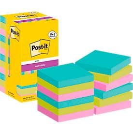 Post-it Super Sticky Notes Haftnotizen 76 x 76 mm Cosmic Collection Farbig Assortiert 90 Blatt  Vorteilspack 8 + 4 Gratis