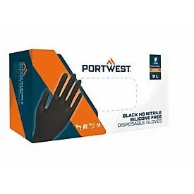 Portwest Einmalhandschuhe HD Nitril, ungepudert, Crystal-Grip-Technologie, Stärke 7 mm, Nitrilgummi, M, schwarz, Box mit 100 Stück