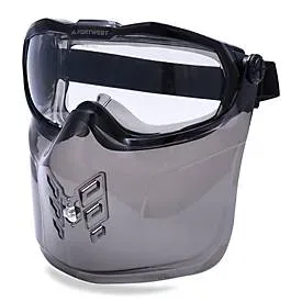 Portwest Schutzbrille Ultra Safe, Vollsicht, als Überbrille nutzbar, indirekt belüftet, klappbarer Kinnschutz, PC/PVC/ABS, glasklar-transparent