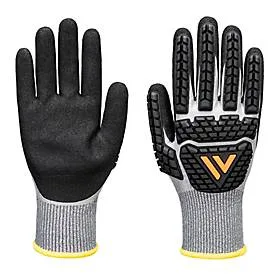 Portwest Schutzhandschuh F13, Schnittschutz Level F, wasserdicht, Nitrilschaum/Glasfaser, grau-schwarz, XS, 1 Paar