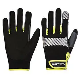 Portwest Schutzhandschuh PW3, EN 388:2016+A1:2018/EN ISO 21420:2020, Reflexionsband, Touchscreen-fähig, PU/TPR/Polyester/Nylon, schwarz-gelb, XL, 1 Paar