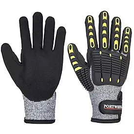 Portwest Schutzhandschuh, stoss- und schnittfest, Klettverschluss, Glasfaser/Nitril, grau-schwarz, L, 1 Paar
