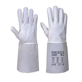 Portwest Schweisser-Handschuh Premium Tig, Stulpenhandschuh, Rindsleder/Ziegenleder, grau, XL, 1 Paar