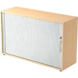 Hammerbacher Rollladenschrank Matrix Ahorn, Silber 1.200 x 400 x 748 mm