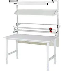 Rau Packtischsystem 02 Arbeitstisch-Serie Tom, B 2000 x T 1000 x H 760-1080 mm, Melamin-Platte, bis 500 kg