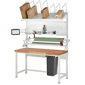 Rau Packtischsystem 06 Werkbank-Serie 8000, B 2000 x T 700 x H 840-1040 mm, Buche-Massivholzplatte, bis 1250 kg