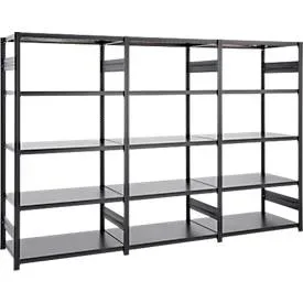 Regalkombination ORDO Business, 1 Grundregal + 2 Anbauregale, 15 Böden, modular, Fachlast 130 kg, Feldlast 1000 kg, B 3980 x T 535 x H 2500 mm, tiefschwarz