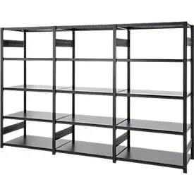 Regalkombination ORDO Business, 1 Grundregal + 2 Anbauregale, 15 Böden, modular, Fachlast 140 kg, Feldlast 1200 kg, B 3080 x T 535 x H 2000 mm, tiefschwarz