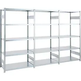 Regalkombination ORDO Industry, 1 Grundregal + 2 Anbauregale, 15 Fachböden, modular, Fachlast 140 kg, Feldlast 1200 kg, B 2330 x T 435 x H 2000 mm, verzinkt