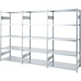 Regalkombination ORDO Industry, 1 Grundregal + 2 Anbauregale, 15 Fachböden, modular, Fachlast 140 kg, Feldlast 1200 kg, B 3080 x T 535 x H 2000 mm, verzinkt