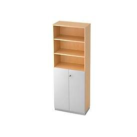 Regalschrank 6 OH, 3 OH geschlossen, B 800 x T 420 mm, Ahorn-Dekor/silber
