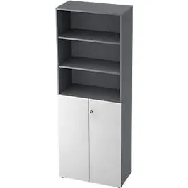 Regalschrank TOPAS LINE, 3 OH Regal/3 OH Türen, graphit/weiss