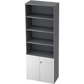 Regalschrank TOPAS LINE, 4 OH Regal/2 OH Türen, graphit/weiss