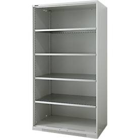 Regalschrank FS, Stahlblech, mit Belüftungslöchern, B 1055 x T 620 x H 1950 mm, 5 OH, Lichtgrau, bis 500 kg