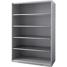 Regalschrank FS, Stahlblech, mit Belüftungslöchern, B 1343 x T 620 x H 1950 mm, 5 OH, Weissaluminium, bis 750 kg