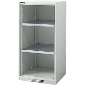 Regalschrank FS, Stahlblech, mit Belüftungslöchern, B 545 x T 520 x H 1105 mm, 3 OH, Lichtgrau, bis 150 kg