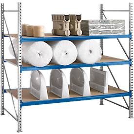 Regalsystem WR 600, Grundfeld, Traverse blau, mit 2 Ebenen, 2200 x 1500 x 1050 mm