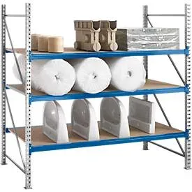 Regalsystem WR 600, Grundfeld, Traverse blau, mit 3 Ebenen, 2500 x 1800 x 1050 mm