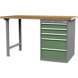 Reihenwerkbank Bedrunka+Hirth, Buche-Multiplex-Arbeitsplatte, 3 x Schub schmal & 2 x Schub breit, abschliessbar, bis 1000 kg, B 2000 x T 750 x H 859 mm