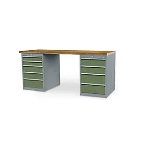Reihenwerkbank Bedrunka+Hirth, Buche-Multiplex-Arbeitsplatte, 9 Schübe, abschliessbar, bis 1000 kg, B 1500 x T 750 x H 859 mm