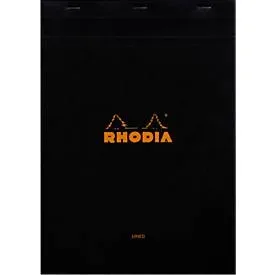Rhodia Block No.18, 80 Blatt, DIN A4, 80 g/m², Kartoneinband, geheftet, Velinpapier, PEFC®-zertifiziert, liniert, mit Rand, schwarz