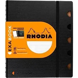 Rhodia ExaBook Notizblock, 80 Blatt, DIN A5+, 90 g/m², Doppelspiralbindung, Trennblätter, Lineal, Innentasche, kariert, mit Rahmen