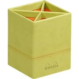 Rhodia Stifteköcher, Kunstleder, 4 Fächer, 80 × 80 × 110 mm, anis