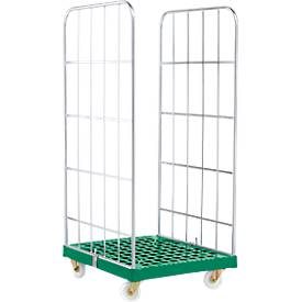 Rollbox, 2-seitig, Kunststoffbodenplatte, 724 x 815 x 1660 mm, grün (RAL 6024)