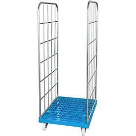 Rollbox, 2-seitig, Kunststoffbodenplatte, 724 x 815 x 1850 mm, blau (RAL 5012)