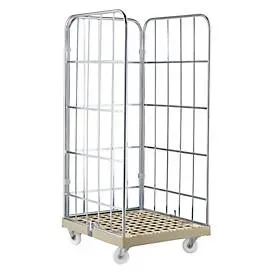 Rollbox, 3-seitig, Kunststoffbodenplatte, 724 x 815 x 1640 mm, grau (RAL 7032)