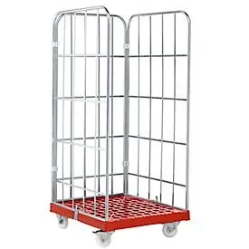 Rollbox, 3-seitig, Kunststoffbodenplatte, 724 x 815 x 1640 mm, rot (RAL 3000)