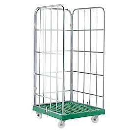 Rollbox, 3-seitig, Kunststoffbodenplatte, 724 x 815 x 1850 mm, grün (RAL 6024)