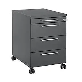 Rollcontainer 1333, 3 Schübe & 1 Utensilienauszug, abschliessbar, eckige Griffe, Holz/Stahl/Kunststoff, B 434 x T 800 x H 613 mm, graphit
