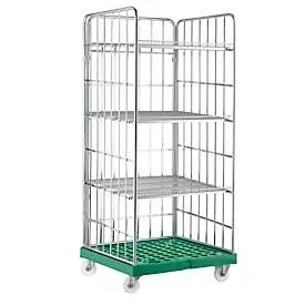 Rollregal, 3-seitig, 3 Zwischenböden, Kunststoff-Rollplatte, HxBxT 1.750 x 724 x 815, verkehrsgrün