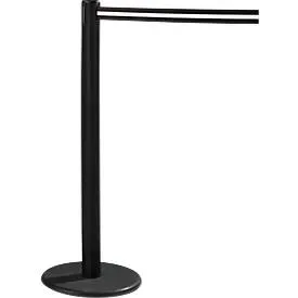 RS-GUIDESYSTEMS® Gurtpfosten GLA 28, inkl. Bodenteller Ø 330 mm & Gurtkassette 2,3 m Auszug, 1 Stück, Gurt schwarz/weiss