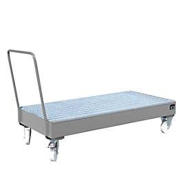 Bauer® Auffangwanne aus Stahl, verfahrbar, 3x 200 l stehend, Auffangvolumen 202 l, mausgrau
