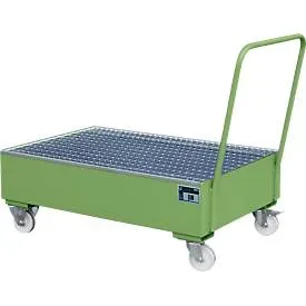 Bauer® Auffangwanne aus Stahl, verfahrbar, 2x 200 l stehend, Auffangvolumen 215 l, resedagrün