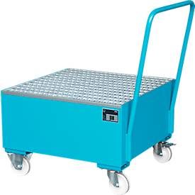 Bauer® Auffangwanne aus Stahl, verfahrbar, 1x 200 l stehend, Auffangvolumen 203 l, lichtblau