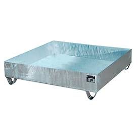 Bauer® Auffangwanne aus Stahl, Unterfahrhöhe 100 mm, HxBxT 285 x 1.200 x 1.200 mm, ohne Gitterrost, 4x 200 l, feuerverzinkt