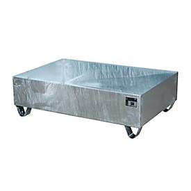 Bauer® Auffangwanne aus Stahl, Unterfahrhöhe 100 mm, HxBxT 360 x 1.200 x 800 mm, ohne Gitterrost, 2x 200 l, feuerverzinkt